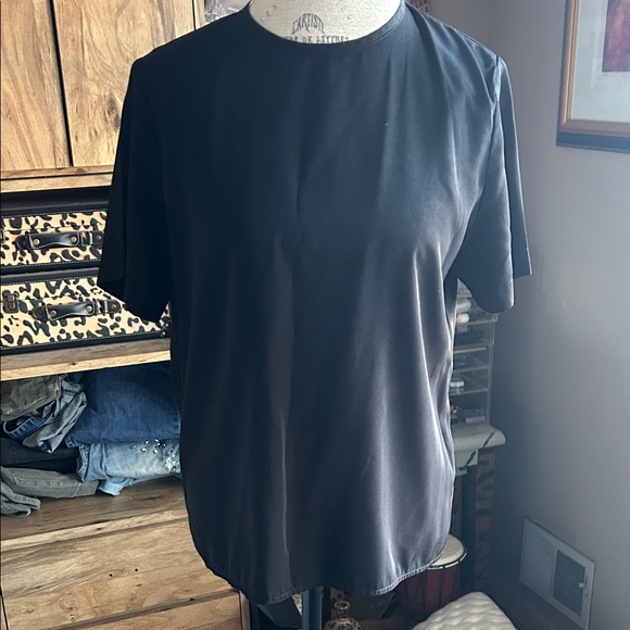 Tops - Black Short Sleeve Blouse with Shoulder Pads - 8